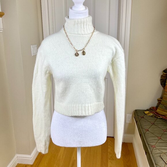 Sunday Best Sweater Turtleneck Cropped Merino Wool Blend Cream Ivory (S) Aritzia - Picture 1 of 7